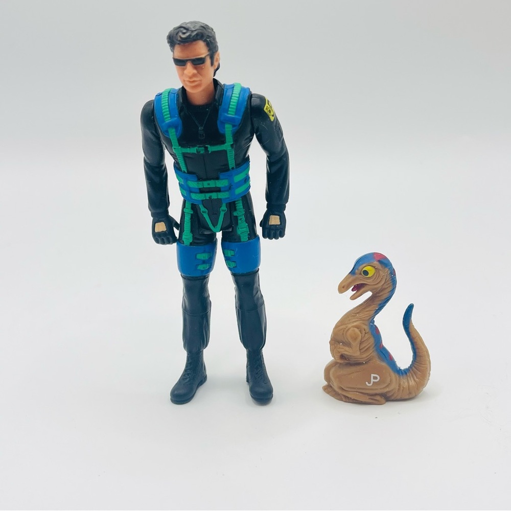 Vintage 1990s Kenner Jurassic Park Ian Malcolm Figure, and Gallimimus dinosaur